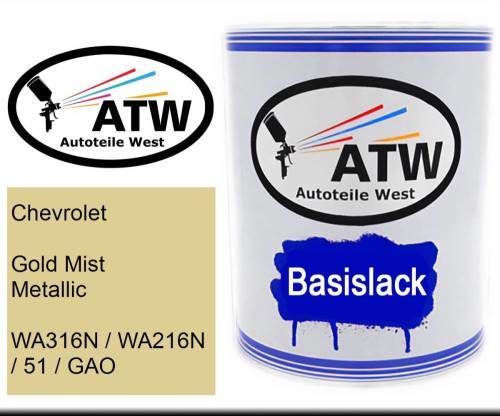 Chevrolet, Gold Mist Metallic, WA316N / WA216N / 51 / GAO: 1L Lackdose, von ATW Autoteile West.